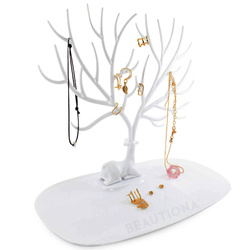 Biały stojak na biżuterię organizer - jeleń drzewko 
